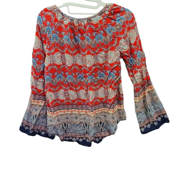 Red Camel Womens Blouse Multi-Color Size Large 100% Rayon Long Sleeve Lace - Picture 2 of 12